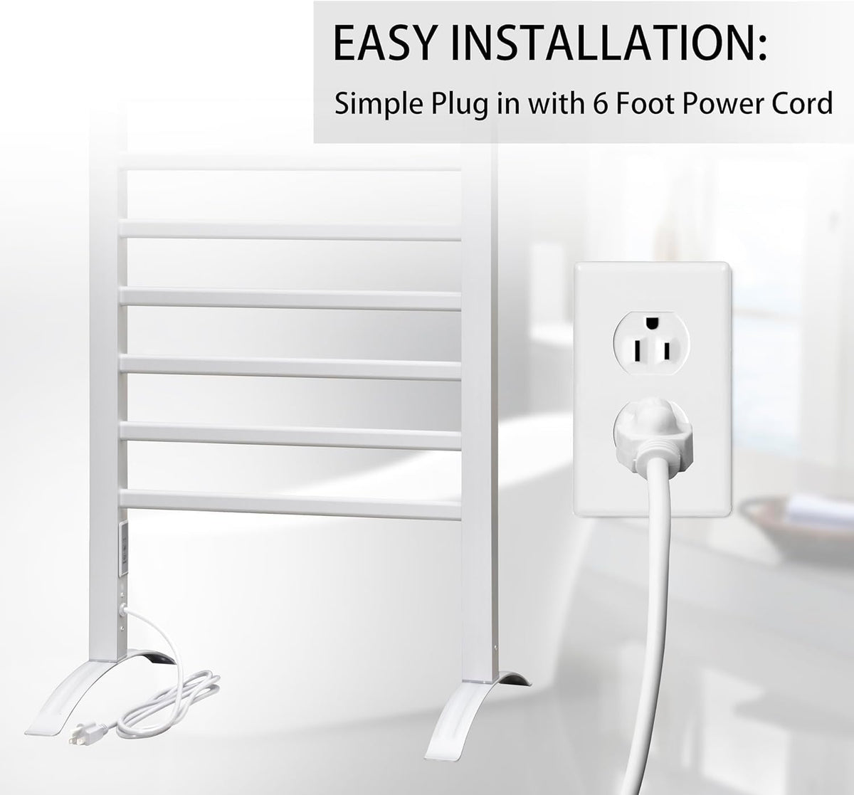 KEG Towel Warmer 8 Bars for Bathroom Freestanding or Wall Mounted Bath Towel Heater Plug-in with Built-in Timer Silver