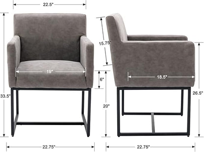 Set of 4 Upholstered Dining Chairs with Armrest, PU Leather Modern Accent Armchairs, Kitchen & Dining Room Chairs Side Chairs, Grey