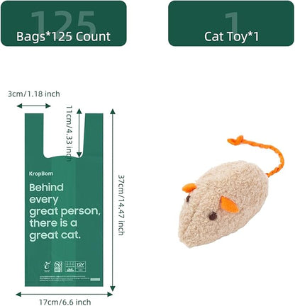 125 Count Cat Poop Bags with Handle, 100% Compostable & Biodegradable for Kitty Dog Pet Waste, Cornstarch-Based Disposable Litter Trash Bag, Extra-Thick, Leak Proof, Easy to Tie, Unscented