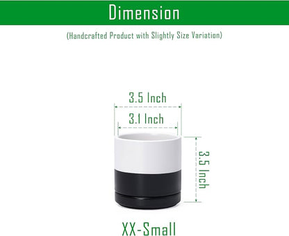 D'vine Dev 3.5 Inch Ceramic Planter Pot, Black White Two Tone, 94-O-A-L | Modern Cylinder Design, Drainage Hole & Saucer Included, Stable Structure, Elegant Home Accent