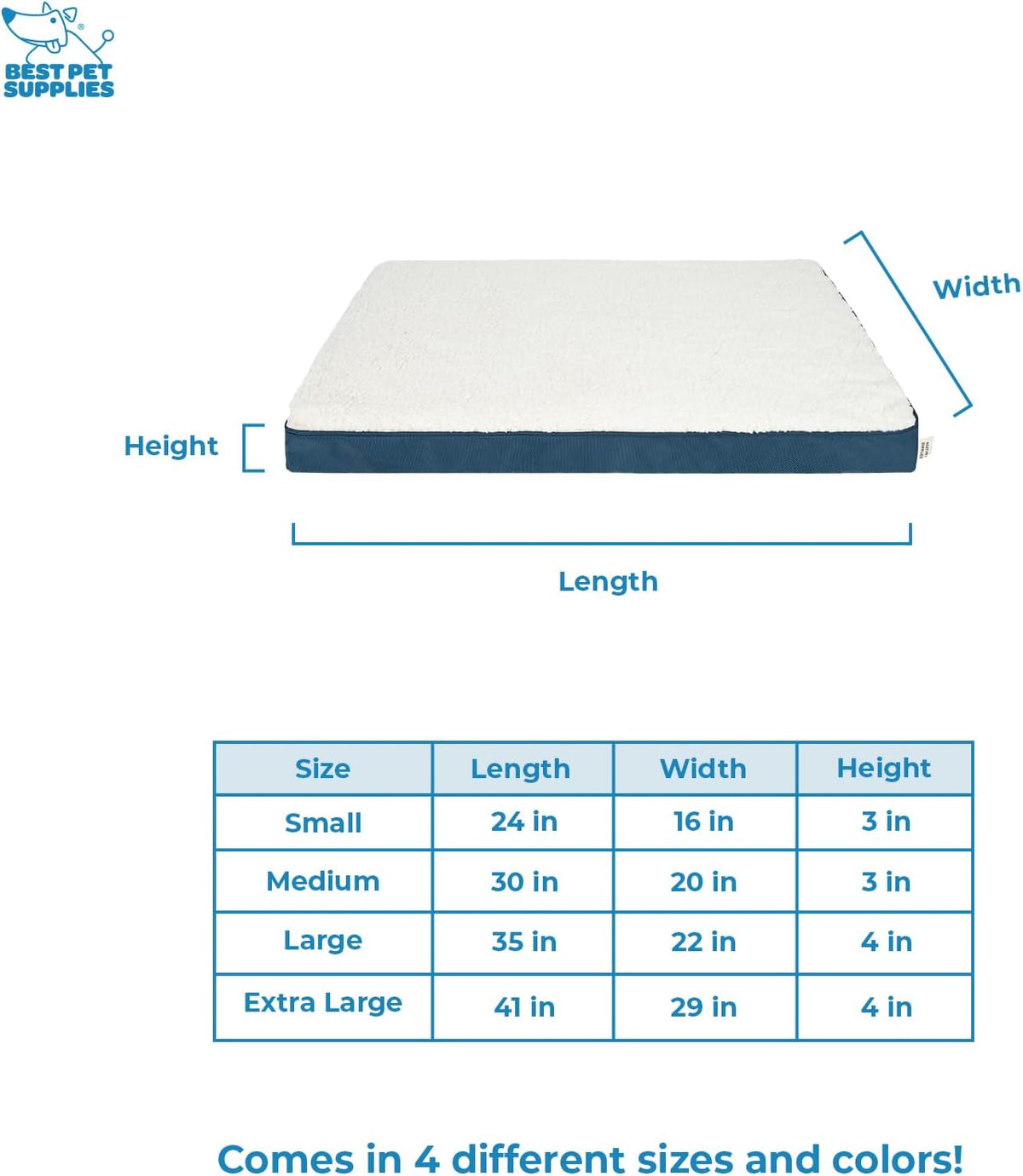 Best Pet Supplies Cute Dog Crate Mat Flat Bed with Waterproof Exterior, Thick Orthopedic Egg Foam Mattress, and Soft Sherpa Fleece Cover for Small, Medium, and Large Breeds - Blue, 24X16X3