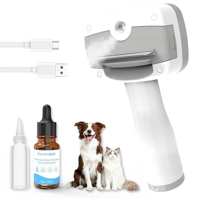 3 in 1 Pet Steam Brush for Dogs & Cats – Self Cleaning,Hair Removal Comb Steam for Thinning & Grooming for Long & Short Haired Pets, Includes Pet Essence