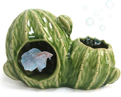 Aquarium Decor Cave Betta Fish Tank Accessories Ornaments Cactus House Hideout for Shrimp Cichlid Hermit Crab, Octopus Hiding Breeding for Tank (Green Cactus)