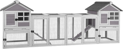 Aivituvin Rabbit Hutch Indoor Bunny Cage Outdoor with Run Chicken Coop Guinea Pig House with Waterproof Asphalt Roof,No Leakage Pull Out Tray (103.2" L x 25.2" W x 36.2" H, Grey-2 Sets)