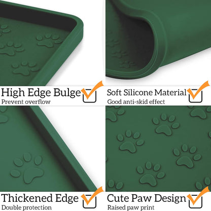 Ptlom Pet Placemat for Dog and Cat, Waterproof Silicone Pet Feeding Bowl Mats for Food and Water, Small Medium Large Dogs Mat Prevent Residues from Spilling to Floor, Hunter Green, 31.5" 23.6"