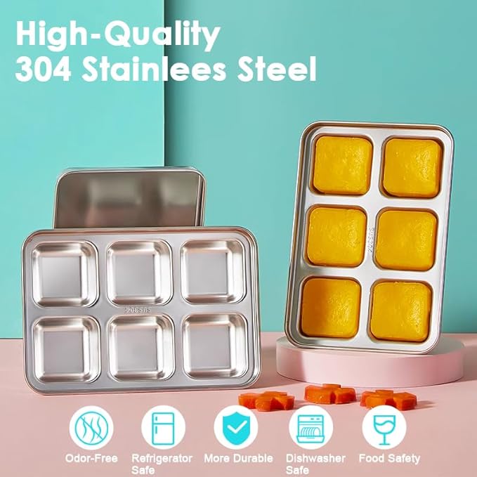 Ice Cube Tray with Lid, 2 Pack 12 Big Cubes, Stainless Steel Ice Cube Trays