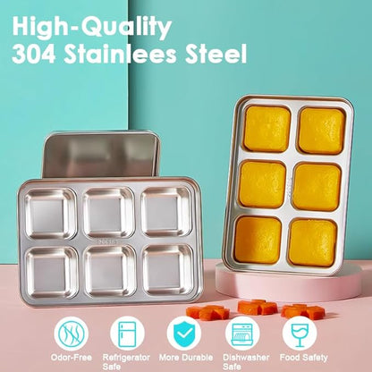 Ice Cube Tray with Lid, 2 Pack 12 Big Cubes, Stainless Steel Ice Cube Trays
