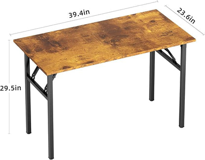 DlandHome Computer Desk Folding Table 39.4 inches Writing Desk for Small Space Folding Desk Laptop Desk No Assembly Required Retro&Black