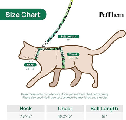 Cat Harness and Leash Set - Escape Proof Adjustable Cat Harness, Comfortable Soft Lightweight, Use Safe & Easy, Walking Travel Kitten Harness for Small Medium Large Cats (Green Cat Whispers)