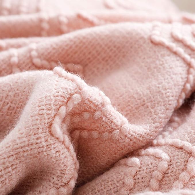 BOURINA Pink Throw Blanket 60x80 Inches Throw Textured Solid Soft Sofa Throw Couch Knitted Decorative Blanket