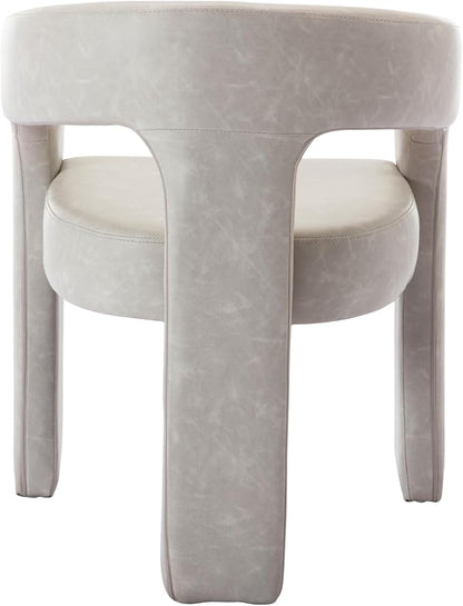 DAYALANE Modern Barrel Dining Chairs Set of 4, Upholstered Faux Leather Dining Room & Kitchen Chair with Curved Back, Comfy Accent Side Reading Armchair for Living Room Bedroom Kitchen Office, Grey