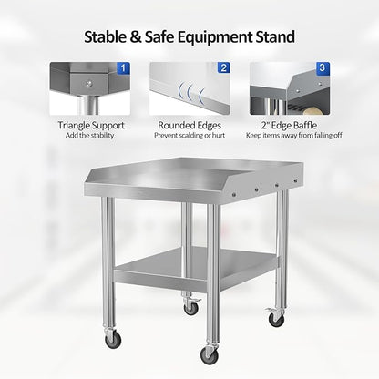 ROVSUN 24" L x 30" W x 26" H Stainless Steel Equipment Stand with Wheels, NSF Commercial Prep & Work Table, Grill Stand Table with Adjustable Undershelf for Hotel, Home,Restaurant Kitchen, Workplace