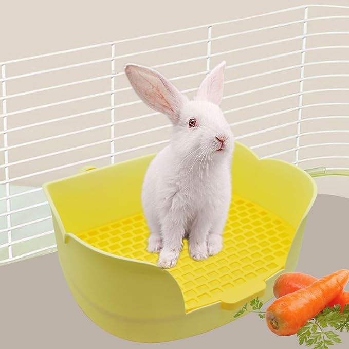15.1"X11.0" Large Rabbit Litter Box,Plastic Square Rabbits Potty Trainer with Bigger Pan Bunny Corner Toilet Box with Small Animal Disposable Liner for Guinea Pigs Hamster Chinchilla(Yellow)