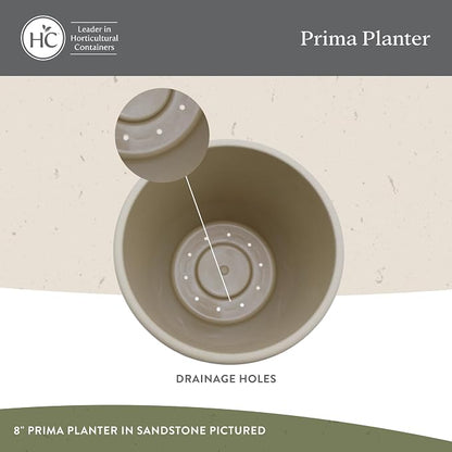The HC Companies 10 Inch Prima Round Planter Pots with Drainage Holes and Rolled Rim, Lightweight UV-Resistant Plastic Indoor & Outdoor Planters, 2-Pack Flower Pots for Garden & Home Decor, Cappuccino