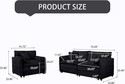 Chenille Sofa Set for Living Room, Modern Deep Seat Sofa Chair and Oversized 3-Seater Cloud Couch for Bedroom, Office, Apartment, Furniture Set