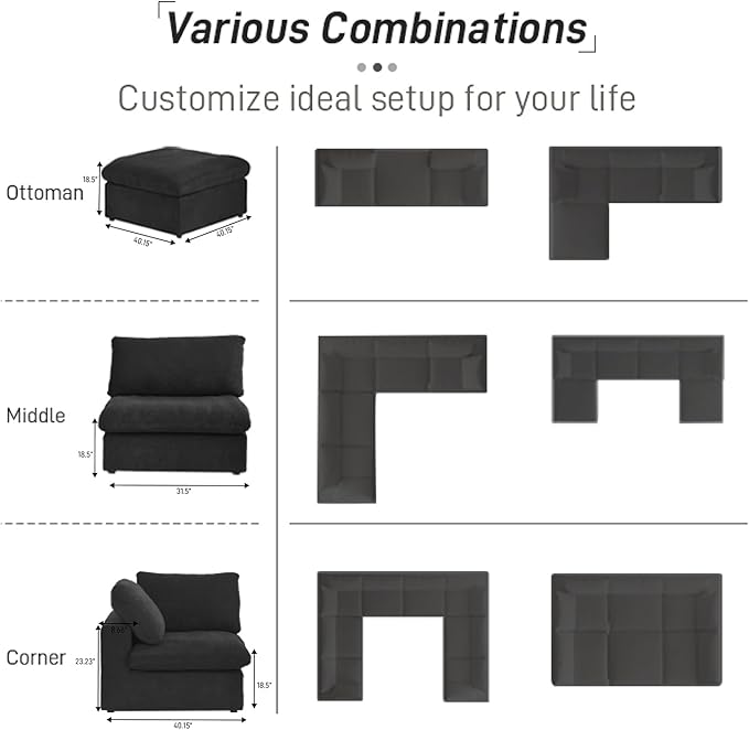 Cloud Modular Sectional Sofa Couch,160" Convertible Couches Wide 4 Seater Sofa for Living Room,Minimalist Deep Sofa Couches,Sofa Covers Washable&Replaceable(Black)