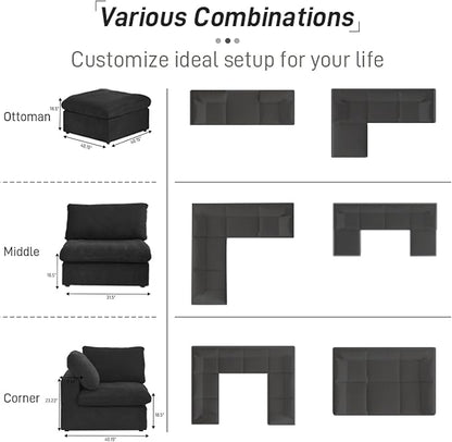 Cloud Modular Sectional Sofa Couch,160" Convertible Couches Wide 4 Seater Sofa for Living Room,Minimalist Deep Sofa Couches,Sofa Covers Washable&Replaceable(Black)