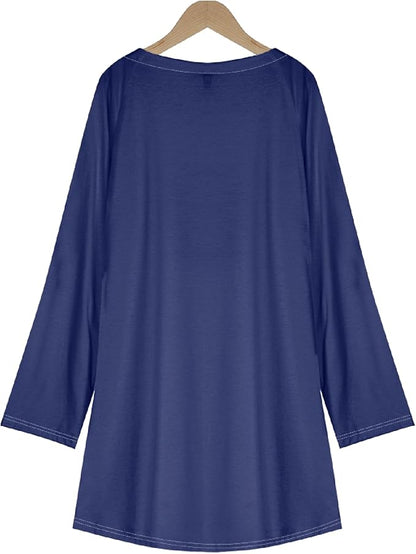 Womens Tunic Shirt Cute Cat Print Long Sleeve Round Neck Women T Shirts Cotton Casual Plus Size Vacation Tunics Tops