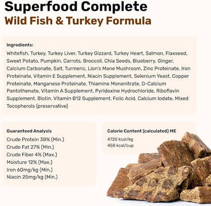 BADLANDS RANCH by Katherine Heigl- Superfood Complete, Air-Dried Adult Dog Food - High Protein, Zero Fillers, Superfood Nutrition (24 Ounce (Pack of 4), Fish & Turkey)