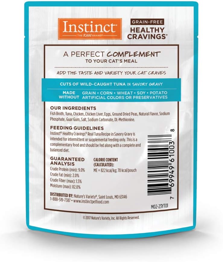 Instinct Healthy Cravings Grain Free Real Tuna Recipe Natural Wet Cat Food Topper by Nature's Variety, 3 oz. Pouches (Case of 24)