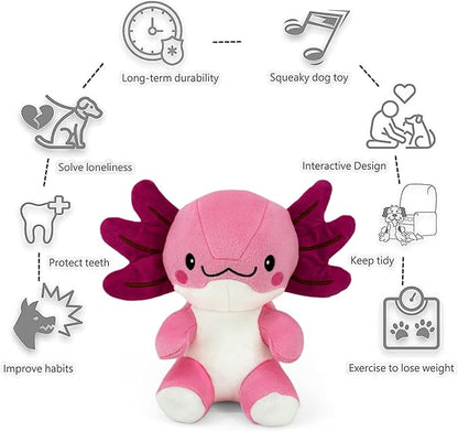Blnboimrun Squeaky Dog Toys for Aggressive Chewers, Interactive Puppy Toys with Squeaker & Crinkle Paper, Double Layer Durable Plush Axolotl for Small Medium Large Dogs Indoor Outdoor Play