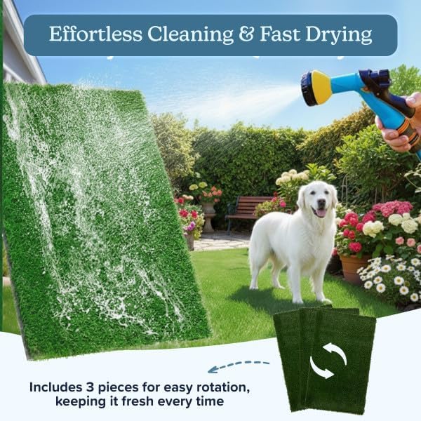 PETMAKER Artificial Grass Puppy Pee Pad for Dogs, Set of 3, 20” x 30” | Reusable Washable Turf Pads for Dogs, Indoor and Outdoor Fake Grass Potty, Pet Housebreaking Supplies