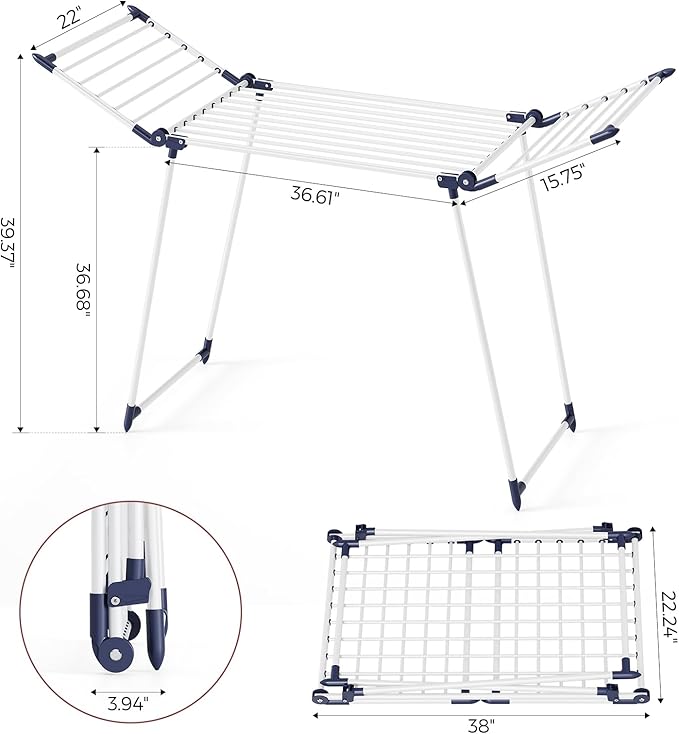 APEXCHASER Clothes Drying Rack Foldable, Large Drying Rack Clothing, Winged