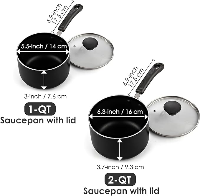 Cook N Home Nonstick Sauce Pan Set 1Qt and 2Qt