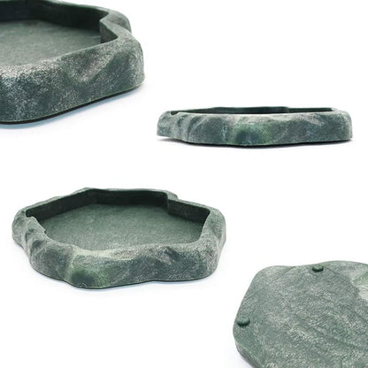 SLSON Small Reptile Feeder Terraium Bowl Plastic Shallow Reptile Feeder for Food and Water Feeding Dish for Lizard Gecko Junior Bearded Dragon,Small Green