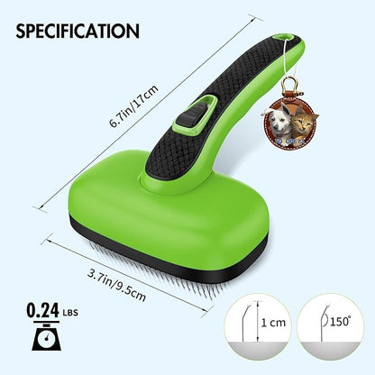 Dog Brush Kit - Self-Cleaning Slicker Brush with Bath Brush & Undercoat Rake | Deshedding Tools for Large - Small Dogs & Cats, Professional 3-in-1 Pet Grooming Set for Heavy Shedding, Green