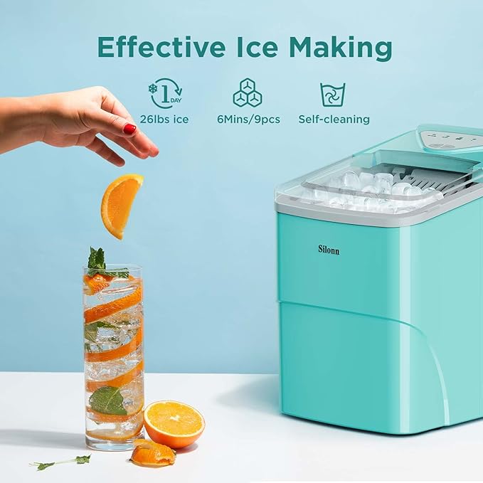 Silonn Ice Makers Countertop, 9 Cubes Ready in 6 Mins, 26lbs in 24Hrs,