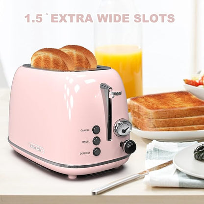 Toaster 2 slice, Retro Stainless Steel Toaster