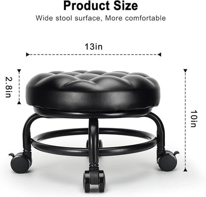 LWADALN Low Height Rolling Stool Roller Stool PU Leather Comfortable Seat 360°Swivel Rotating, Modern Rolling Chair for Home Office Garage Shop