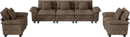 MIXPATIO Cloud Couch Sectional Sofa Set, Plush 24.4-Inch Deep 5-Seat Sectional with Velvety Chenille & Removable Arms for Living Room and Apartment, Taupe