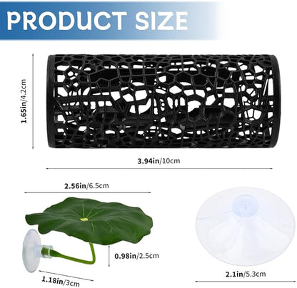 Betta Fish Toy, Betta Fish Tunnel Hammock, Safe Aquarium Decor for Smallfish Shrimp, Bettas Tank Accessories with Suction Cup & Simulated Lotus Leaves Perfect for Hideout/Play Area
