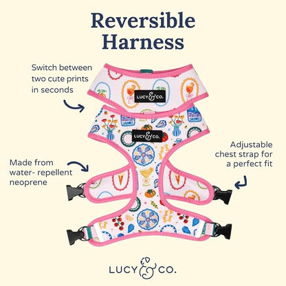 Lucy & Co. Dolce Vita Reversible Dog Harness, Adjustable Comfort Fit with Dual Leash Attachments, X-Large