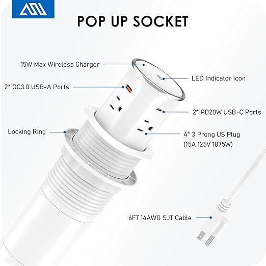 ANNQUAN Motorized Pop Up Countertop Receptacle