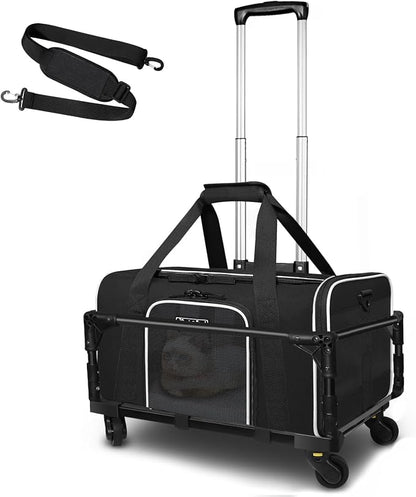 Small Pet Carrier 17"x12"x8.5" with Wheels Airline Approved, Black | for JetBlue/Frontier/Spirit Airlines, Lockable Safety Zippers and Anti-Scratch Mesh, Pets Under 8 lbs