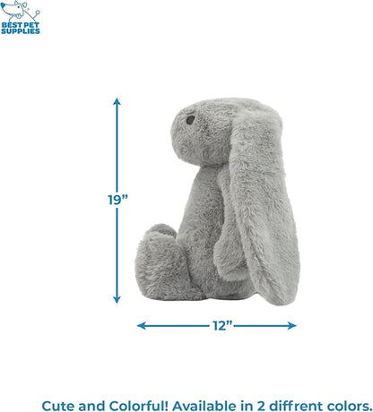 Best Pet Supplies Interactive Squeaky Dog Chew Toy, Ideal Dog Toys for Chewers, Small, Medium & Large Dogs, and Fetch Lovers - Bunny (Gray), Large