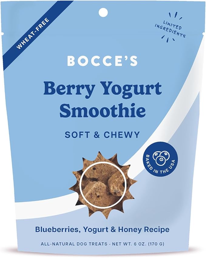 Bocce's Bakery Berry Smoothie Wellness Treats for Dogs, Wheat-Free Everyday Dog Treats, Made with Real Ingredients, Baked in The USA, All-Natural Soft & Chewy Cookies, 6 oz