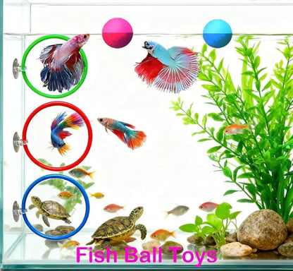 9 pcs Betta Fish Enrichment Toys Fish Exercise Rings Tank Decoration Set Feeding Rings Training Ring Feeder Fish Toys Floating Mirror Balls Resting Spot for Stress-Free Fish Aquarium Accessories