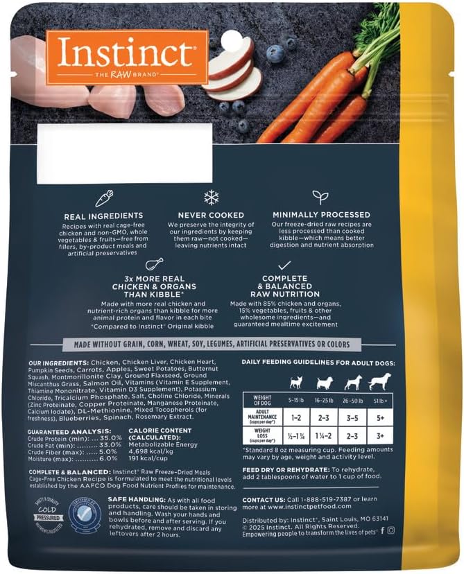 Instinct Freeze Dried Raw Meals, Natural Dry Dog Food, Grain Free - Cage Free Chicken, 3 oz. Bag