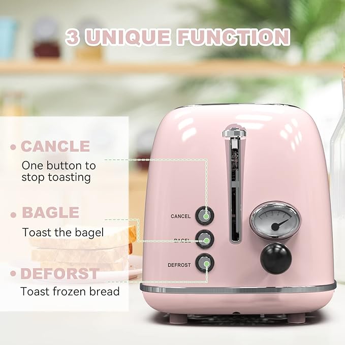 Toaster 2 slice, Retro Stainless Steel Toaster