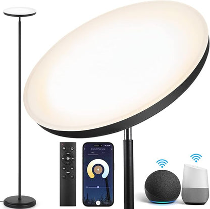 OUTON Smart LED Floor Lamp, 30W/3000LM Dimmable Bright Torchiere Sky Lamp Compatible with Alexa Google Home, WiFi Remote, Tall Standing Lamp with 4 Color Temperature for Living Room Bedroom Office