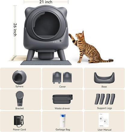 Self Cleaning Litter Box, Automatic Litter Box, FEELNEEDY Odor Control Robot, Cat Ears Design, 65L APP Real-Time Monitor, Cat Litter-Boxs for Multiple Cats, Safety Sensors, with 1 Trash Bag