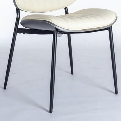 YaFiti Dining Chairs Set of 4, Mid Century Modern Accent Dining Room and Kitchen Chairs, Upholstered PU Leather Vertical Stripe Chairs for Vanity with Walnut Bentwood and Metal Legs, Beige