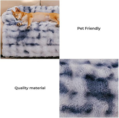 FUNNY FUZZY Pet Fluffy Fuzzy Couch Cover, Calming Washable Dog Bed Sofa Protector Pets Mat for Small Medium Dogs and Cats (Tie-dye Blue,33.45 × 28.35 × 5.51 in)