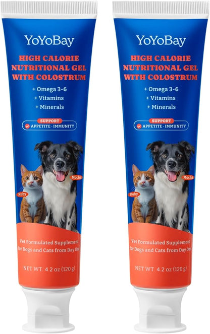 2 Pack Colostrum Nutritional Gel for Dog & Cat - High Calorie Supplement for Senior Dogs Cats, Stimulate Appetite for Cats, Immune Support, Dog Cat Weight Gainer, Elderly Pets Supplement