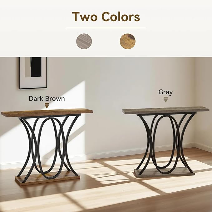 BedsPick Entryway Console Table, 40 Inch Narrow Wood Hallway Table Foyer Table Behind Couch, Sofa Table with Metal Legs and 1.18 Thick Board (Grey)