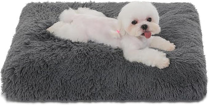 Bedfolks Waterproof Crate Bed, Plush Dog & Cat Kennel Pad, Faux Fur, Washable, 23"x18", Dark Grey